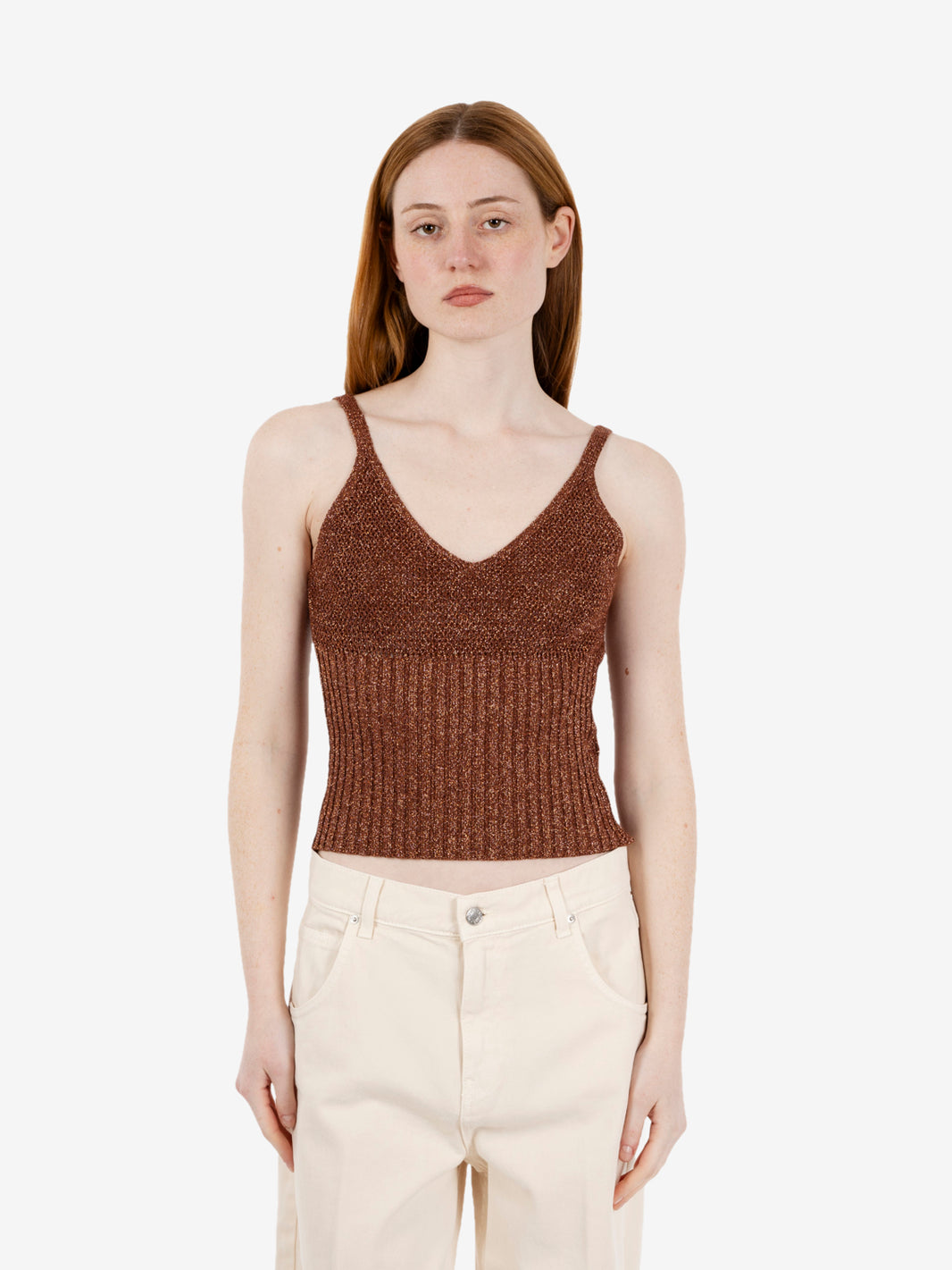 Rust lurex knit top