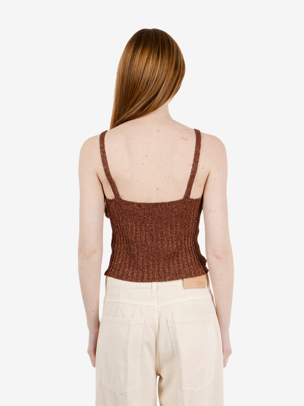 Rust lurex knit top