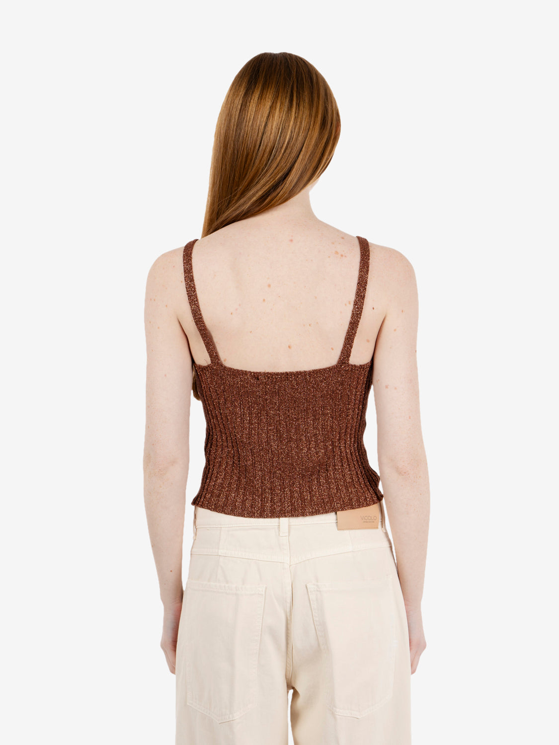 Top in maglia lurex ruggine