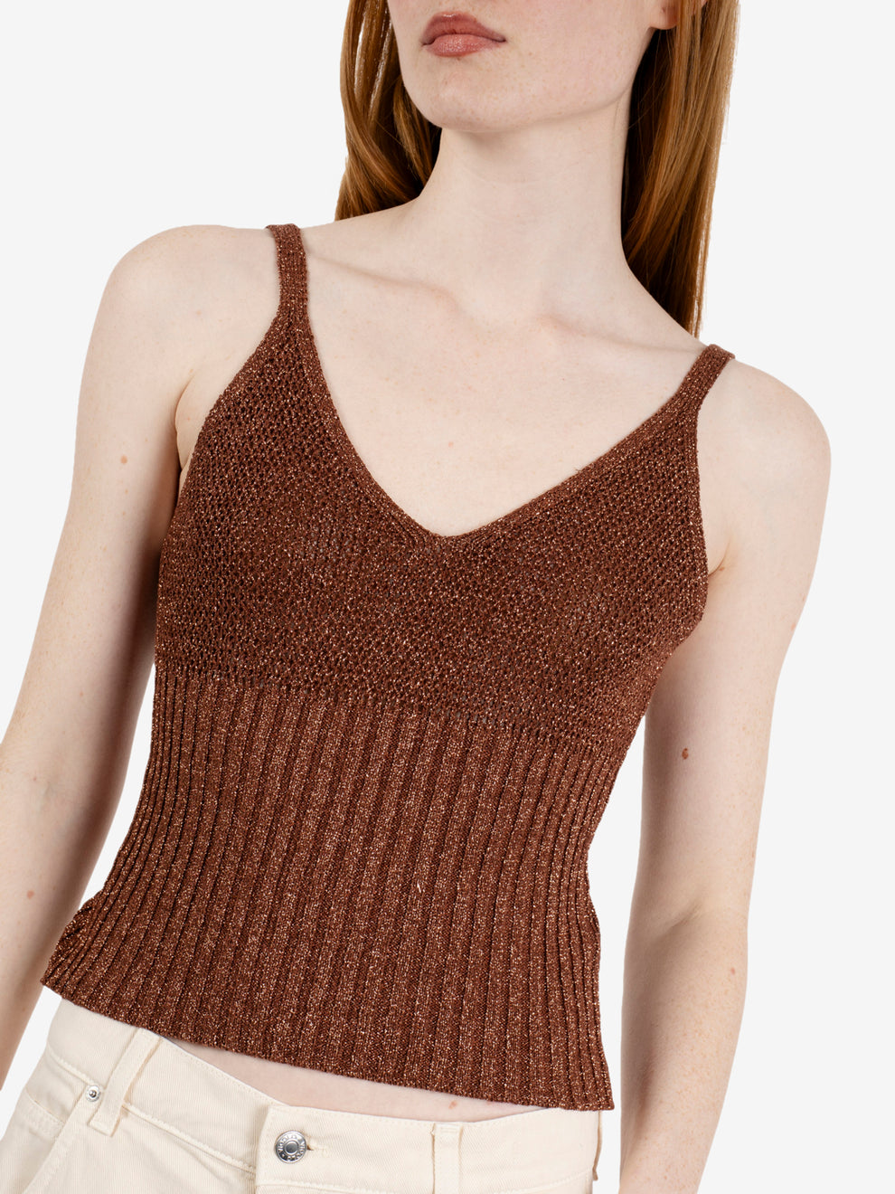 Top in maglia lurex ruggine