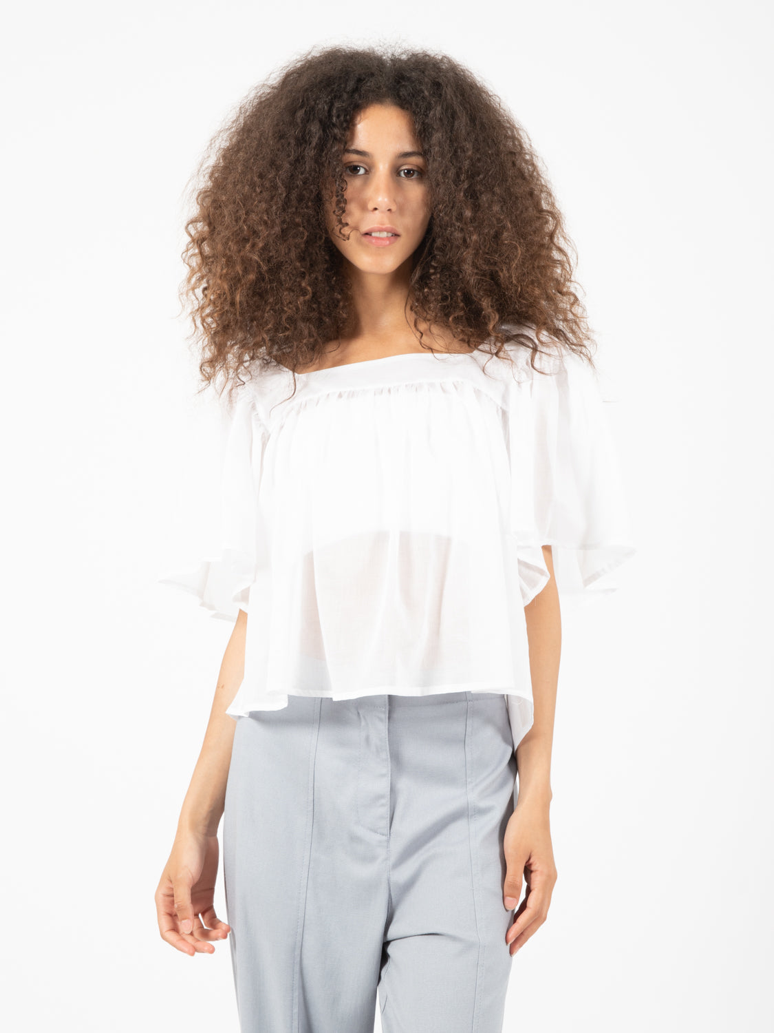 White square neck top
