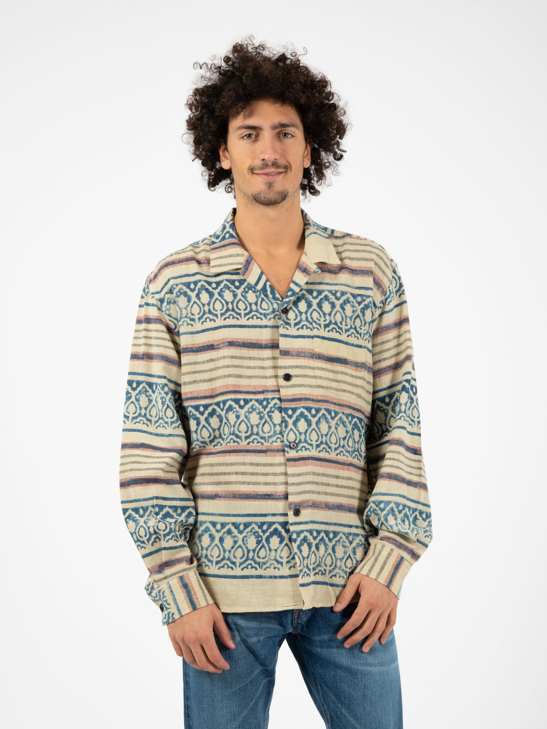 Ronen Ls Shirt Beige / Blue 