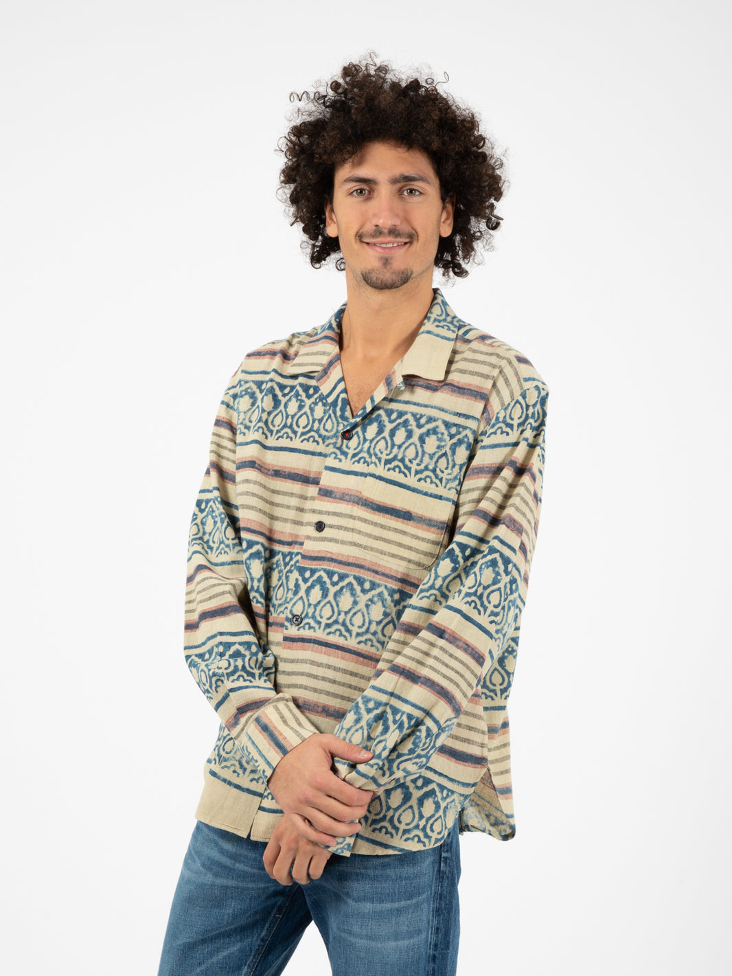 Ronen Ls Shirt Beige / Blue 