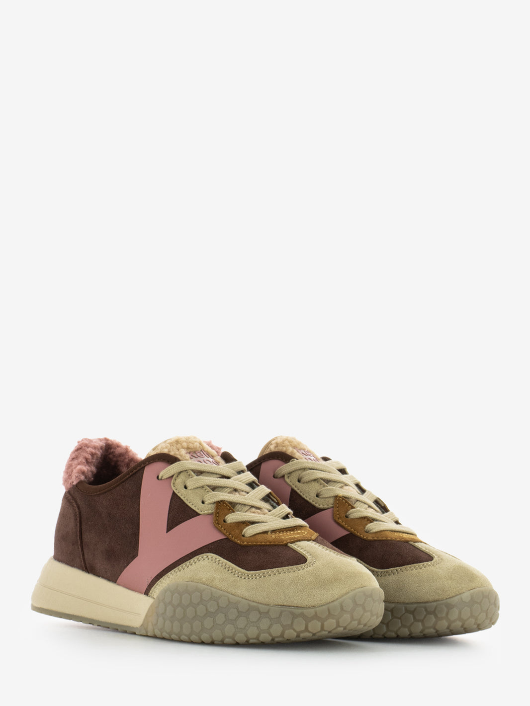 Sneakers in camoscio con tallone teddy nut / brown