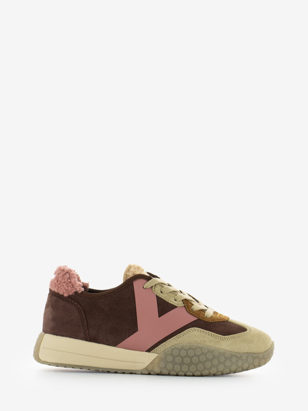 Sneakers in camoscio con tallone teddy nut / brown