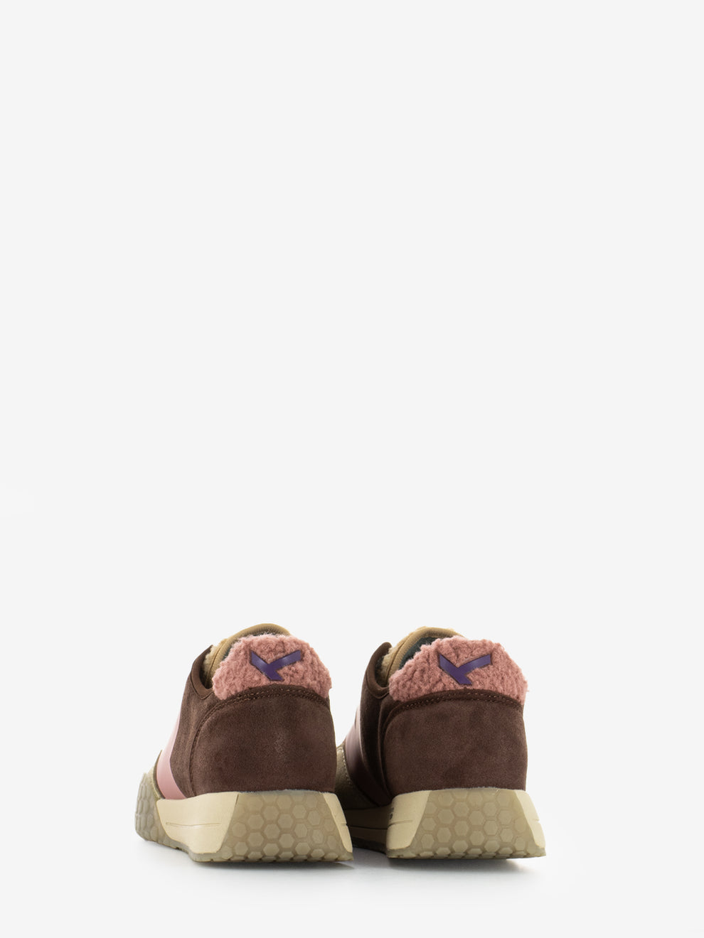 Sneakers in camoscio con tallone teddy nut / brown