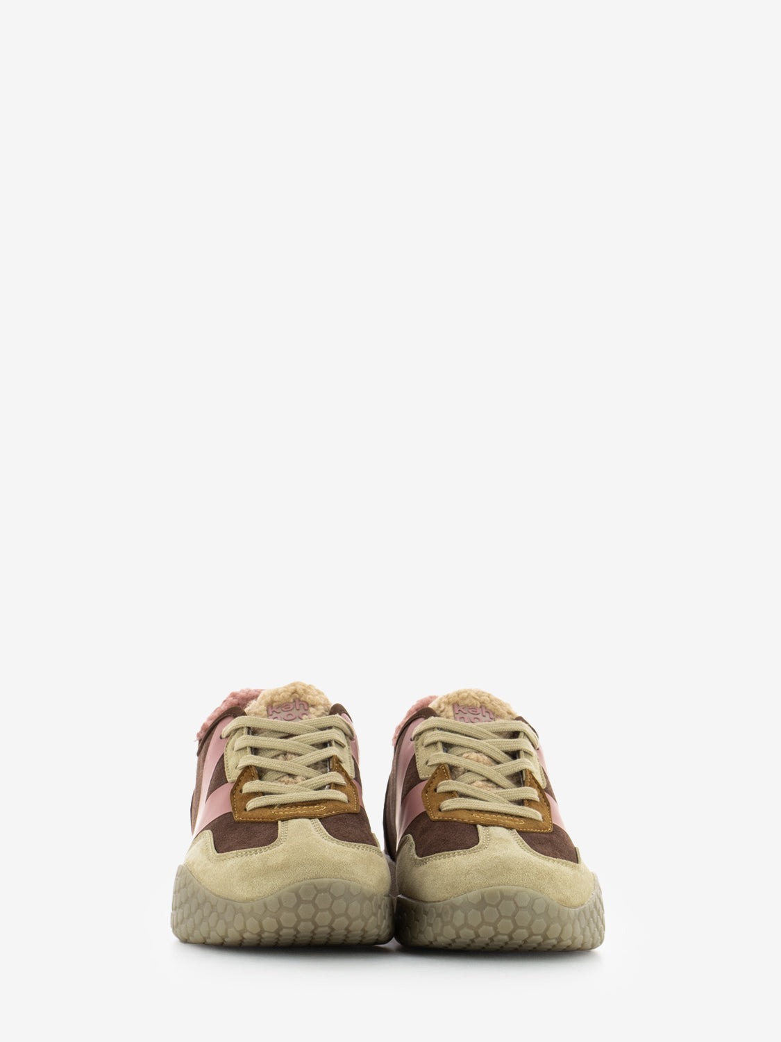 Sneakers in camoscio con tallone teddy nut / brown