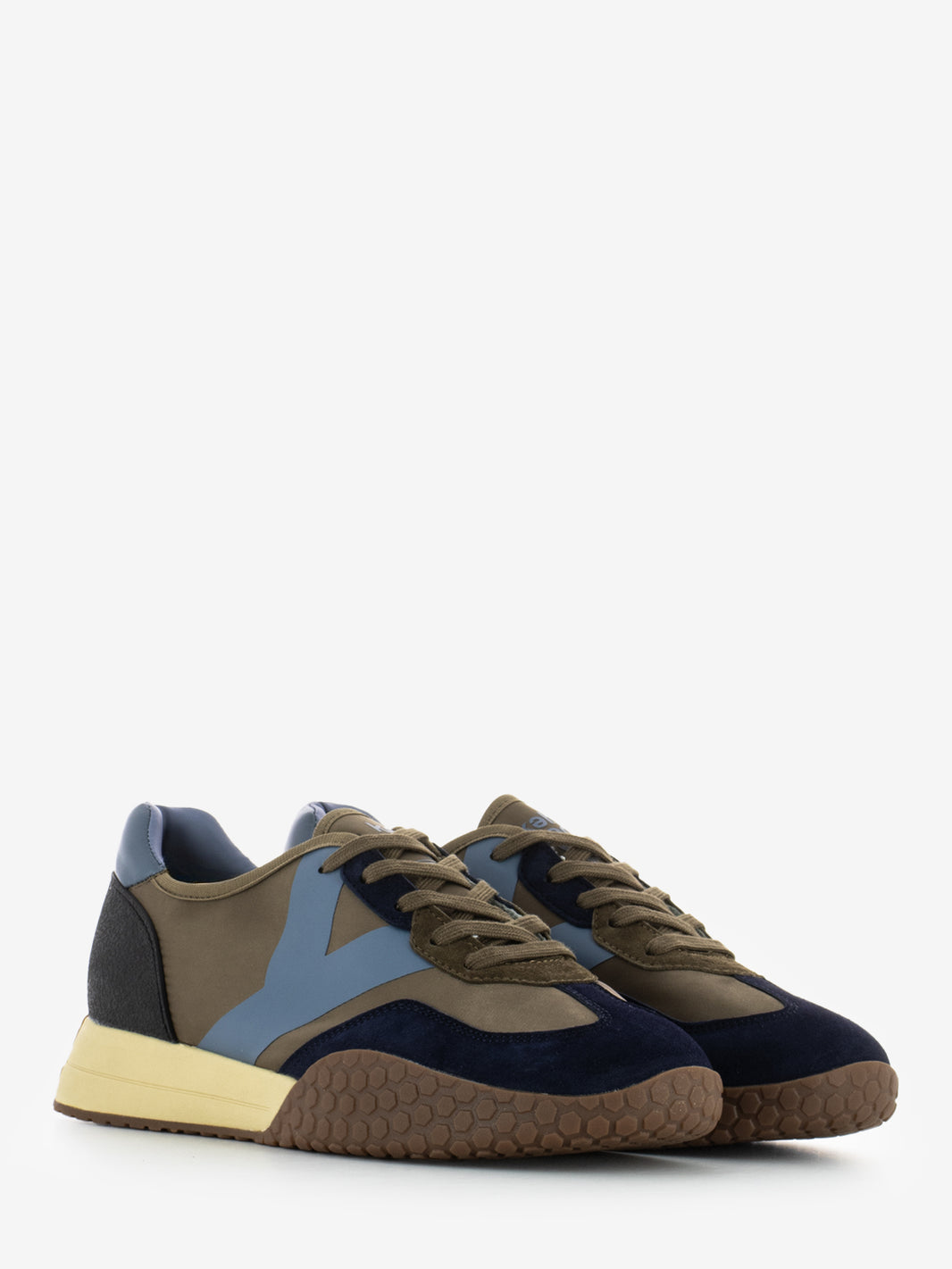 Sneakers in camoscio e nylon navy / brown