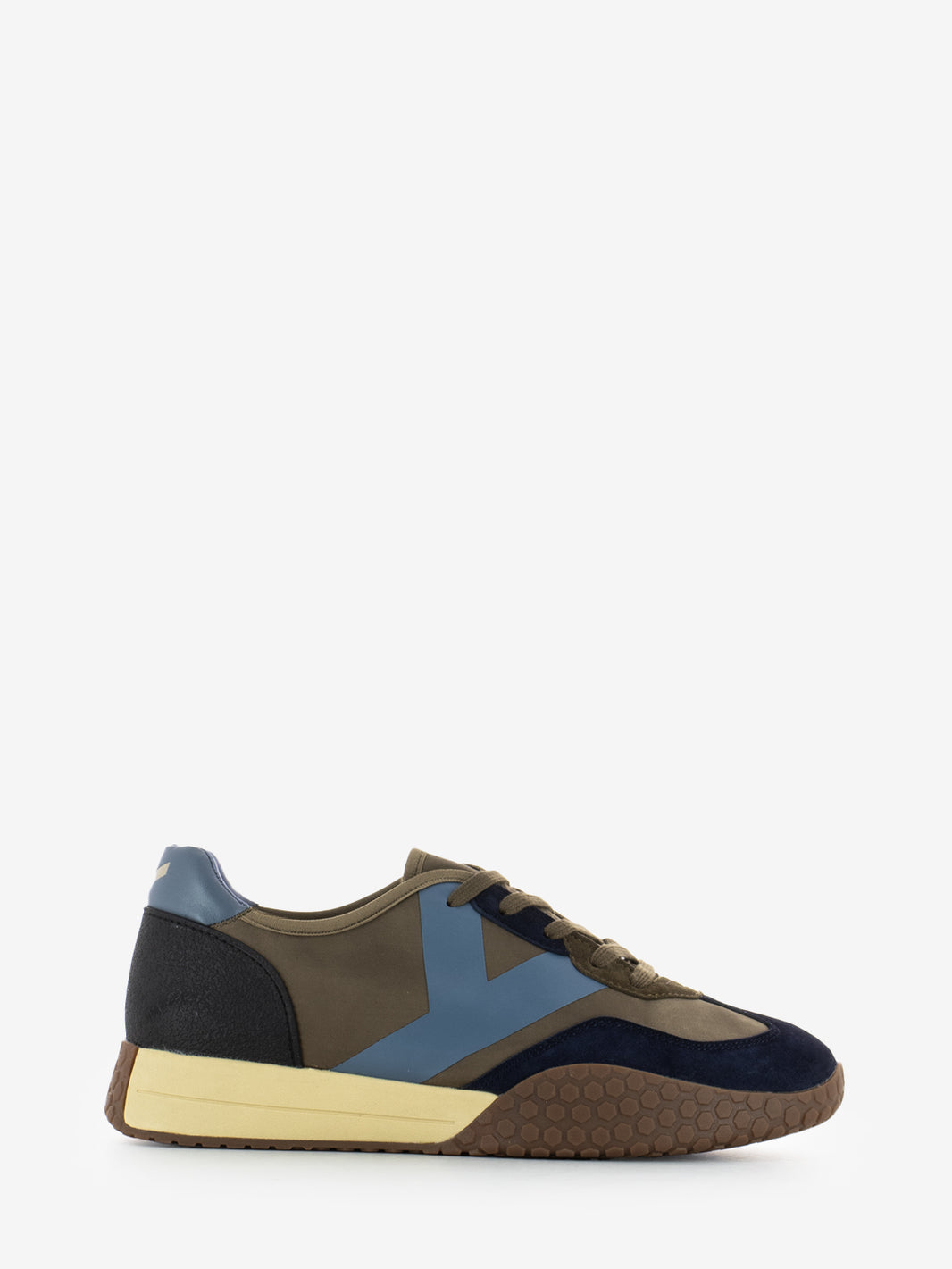 Sneakers in camoscio e nylon navy / brown