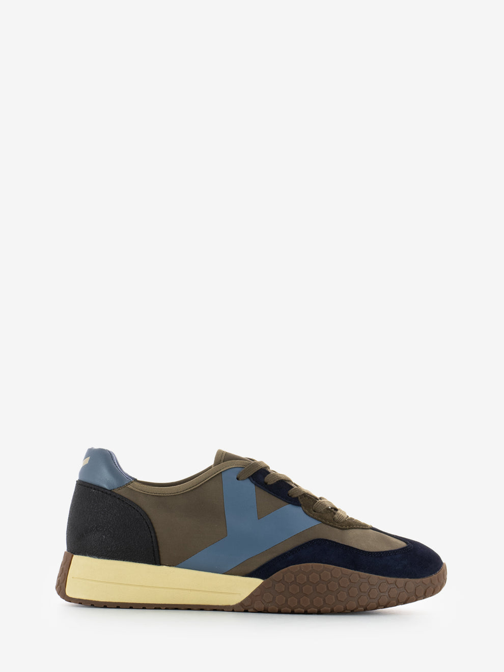 Sneakers in camoscio e nylon navy / brown