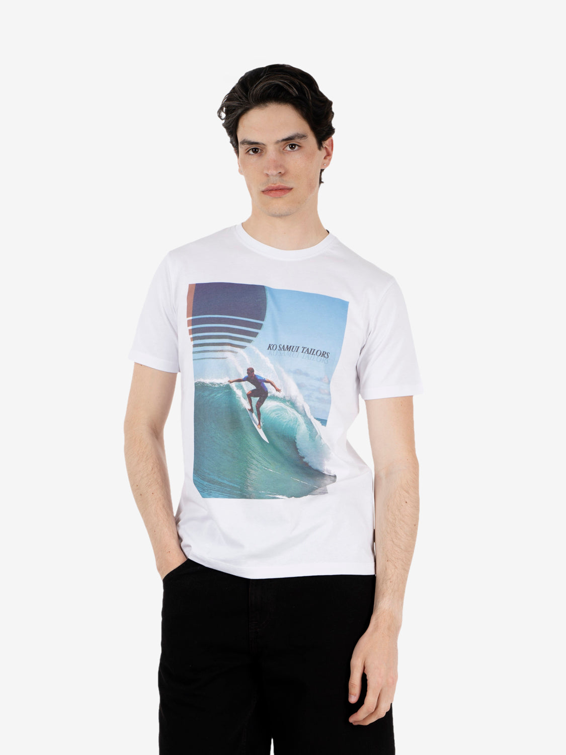 T-shirt Calwave stampa surfista bianca