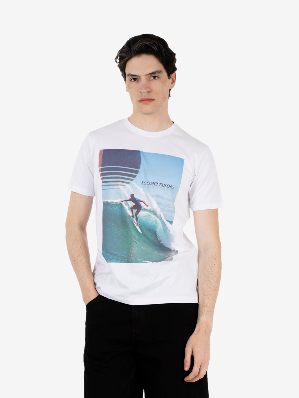 T-shirt Calwave stampa surfista bianca