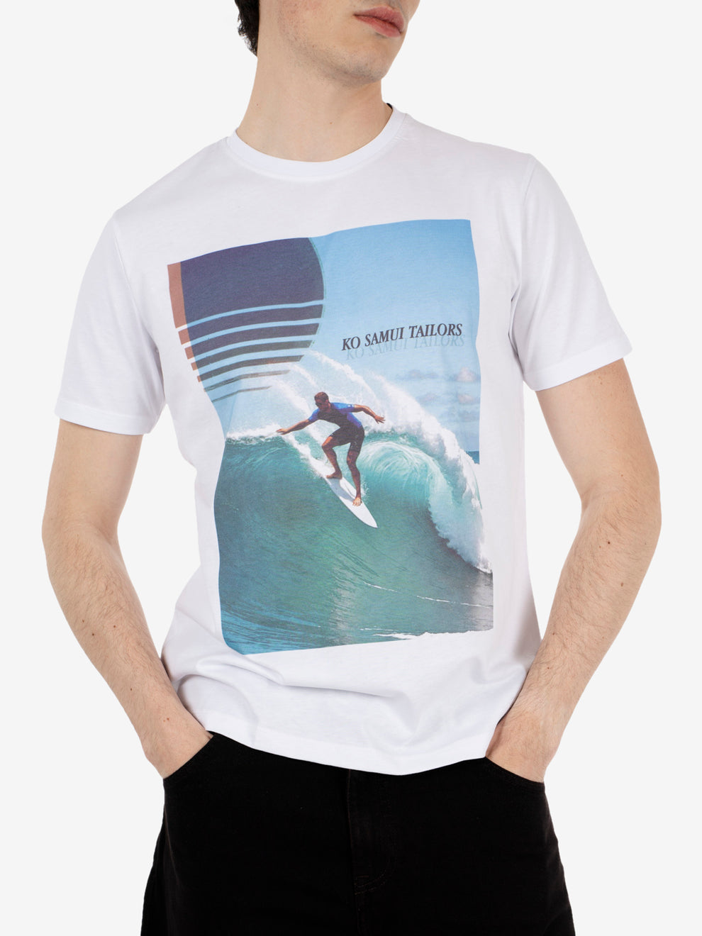 T-shirt Calwave stampa surfista bianca