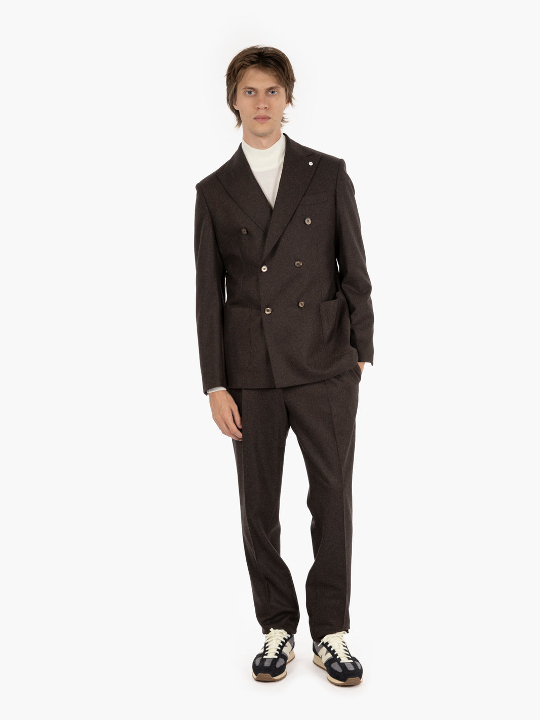 Brown wool double-breasted suit