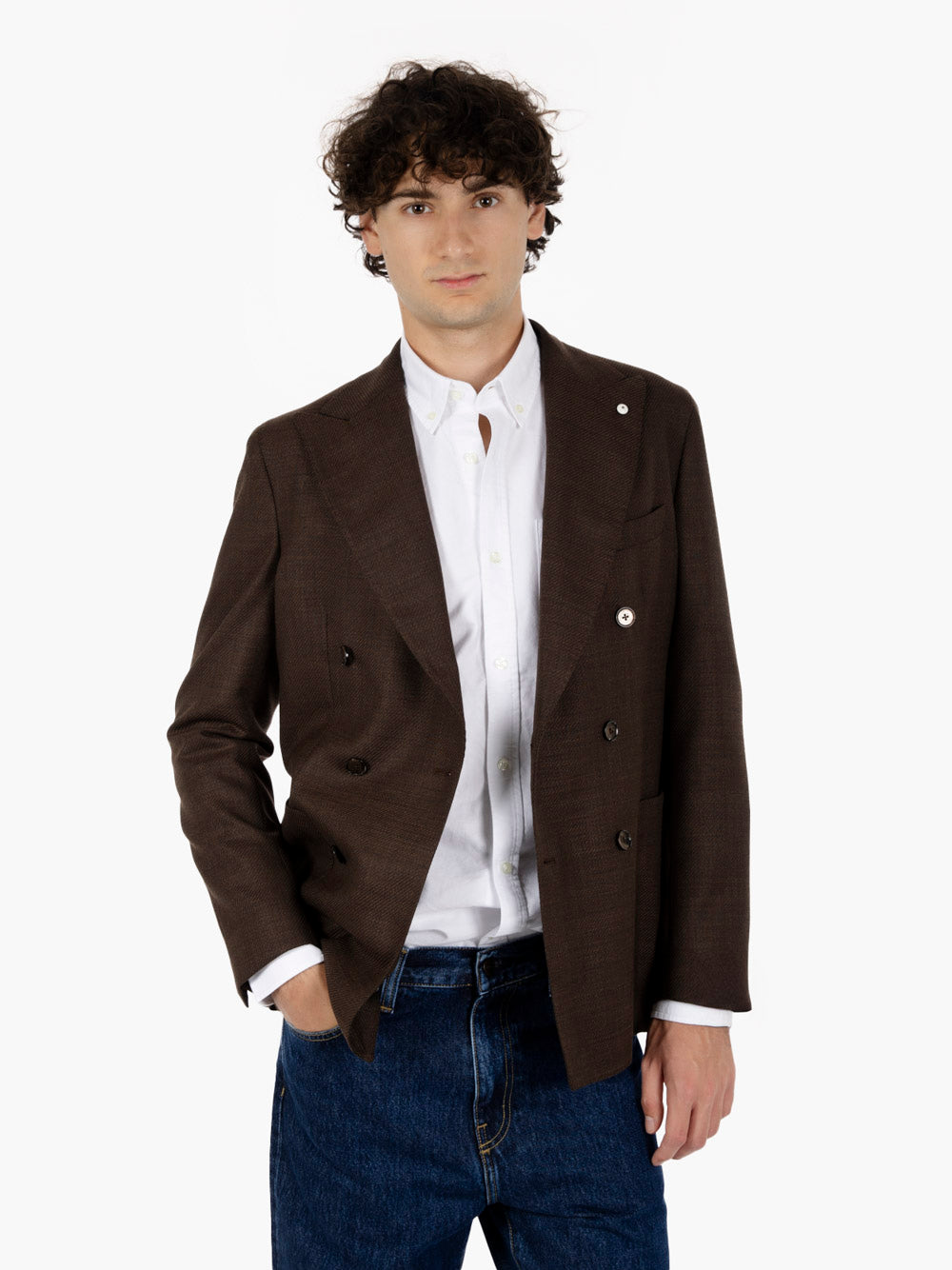 Brick double-breasted blazer