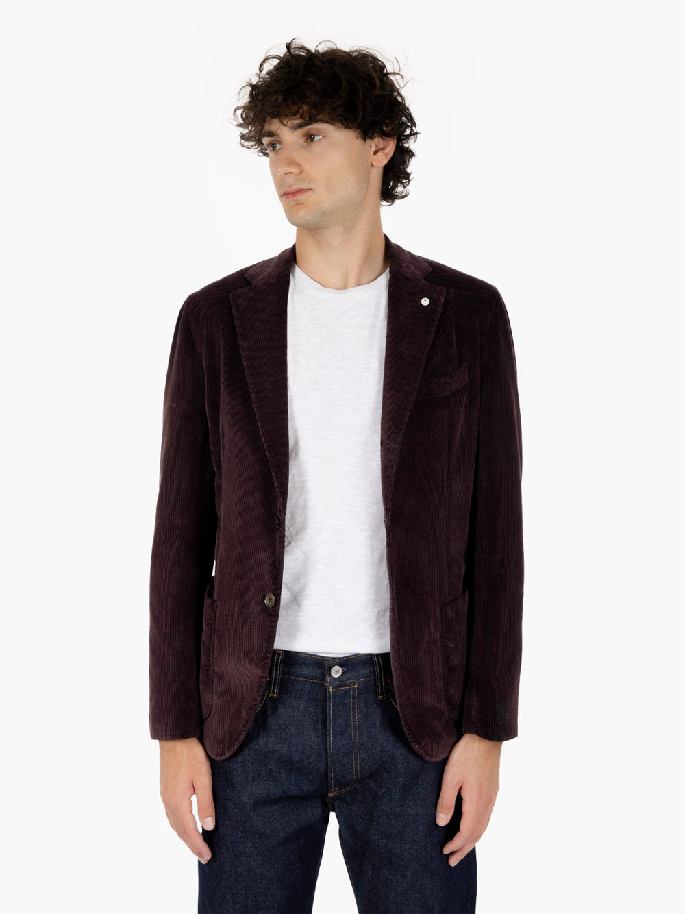 Plum Corduroy Single-Breasted Blazer