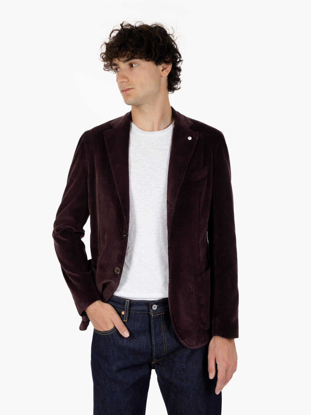 Plum Corduroy Single-Breasted Blazer