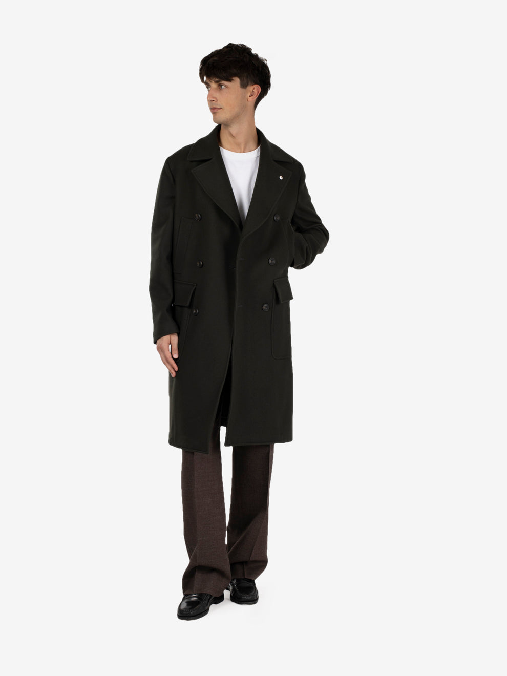 Green double-breasted coat