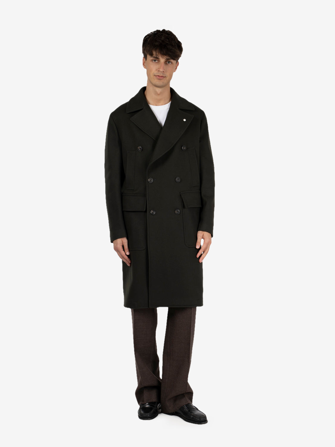 Green double-breasted coat