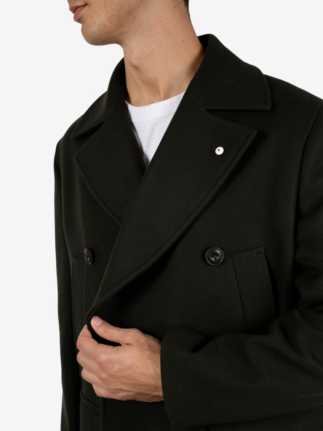 Green double-breasted coat