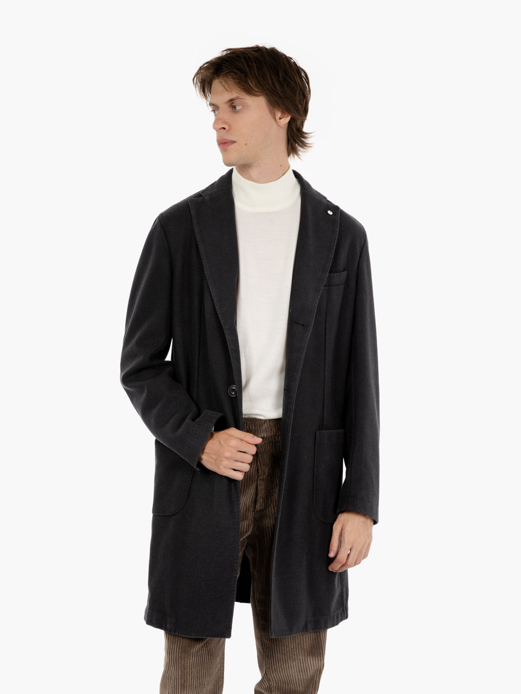 Charcoal single-breasted wool blend coat