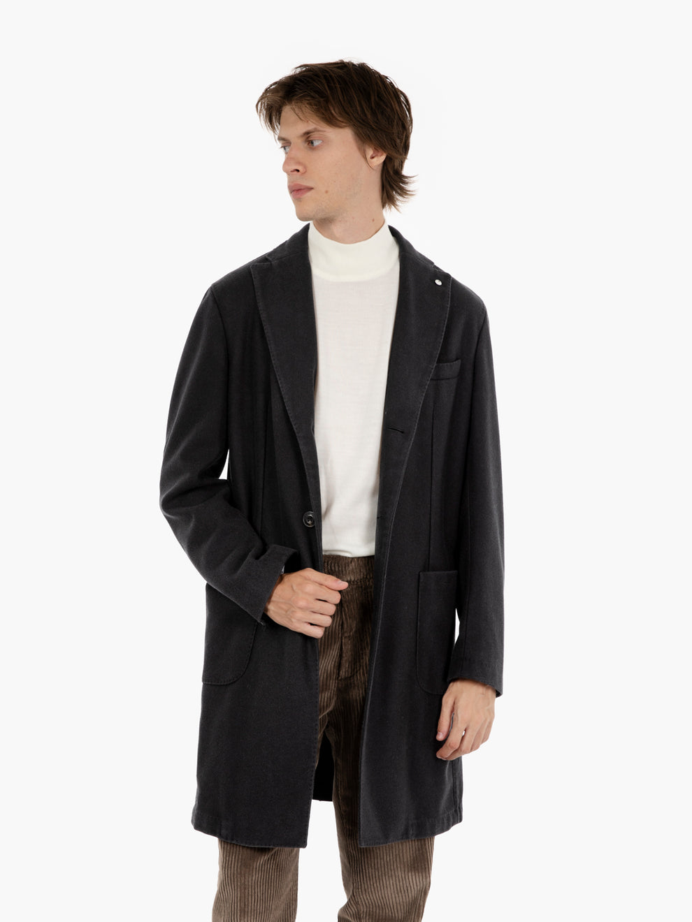 Charcoal single-breasted wool blend coat