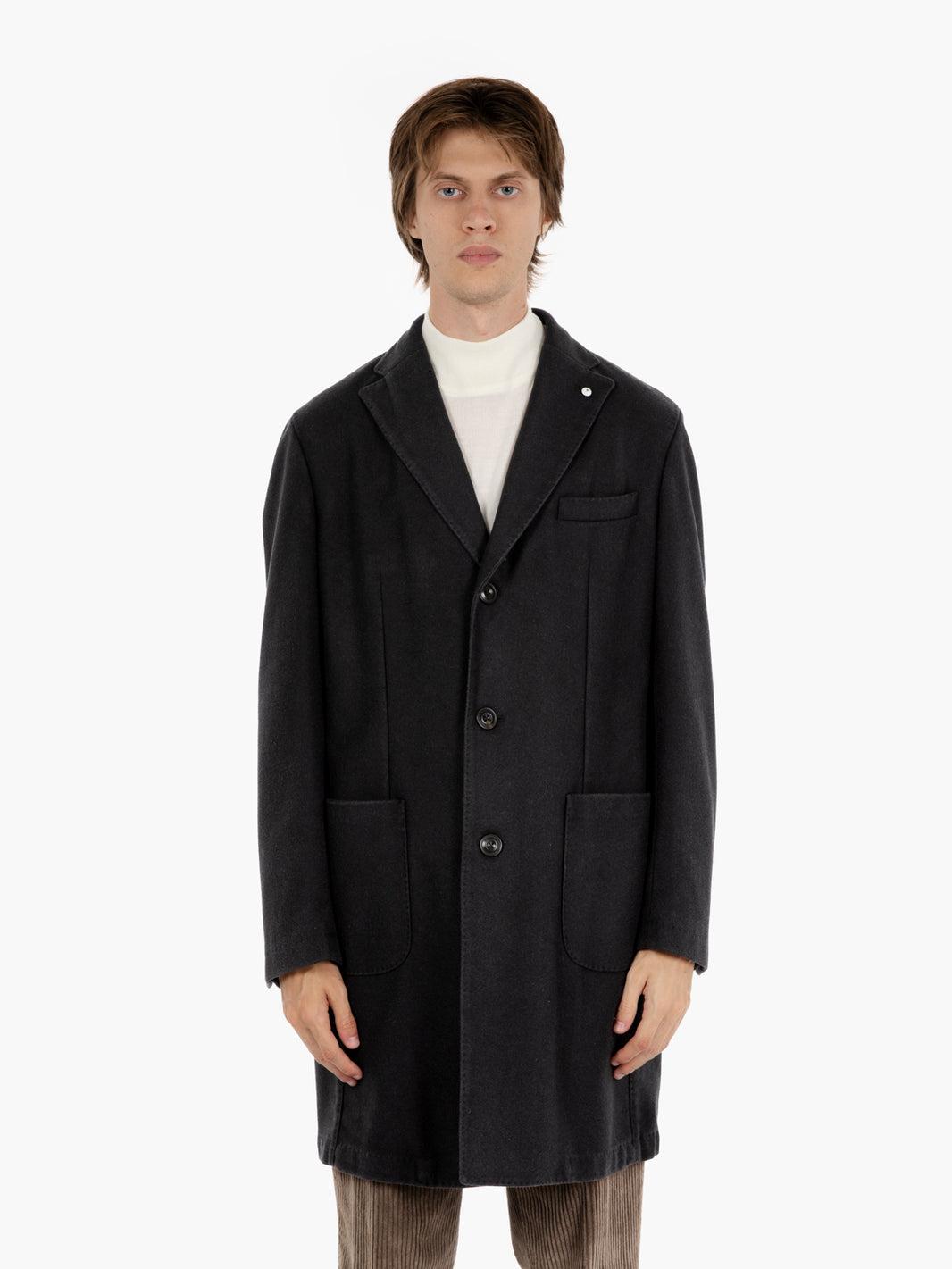 Charcoal single-breasted wool blend coat