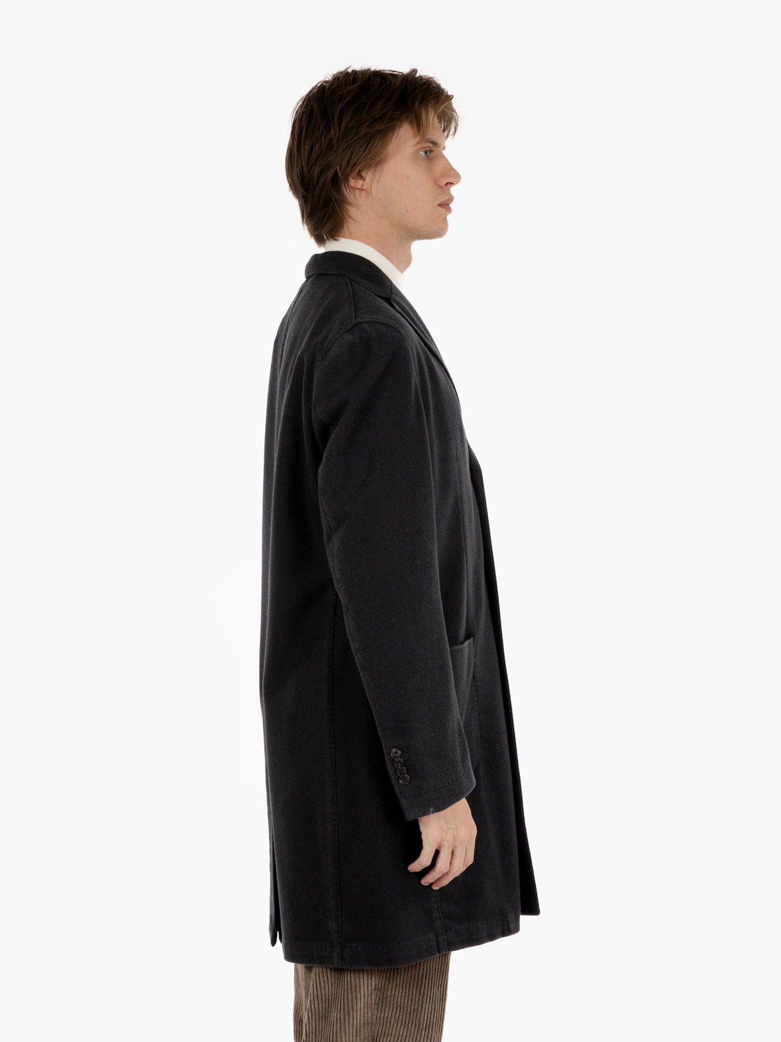 Charcoal single-breasted wool blend coat