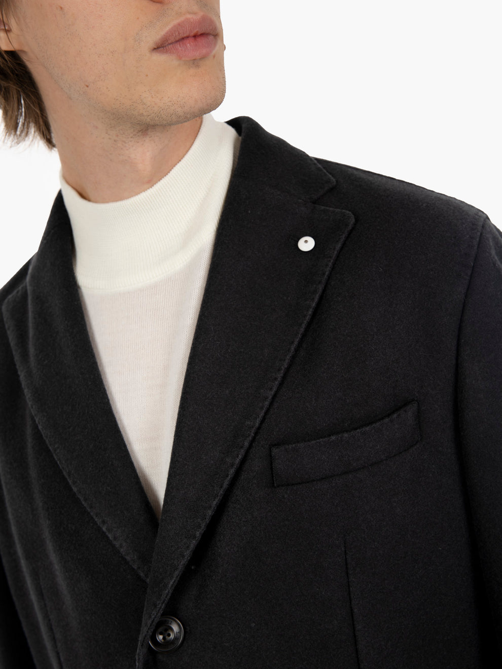 Charcoal single-breasted wool blend coat