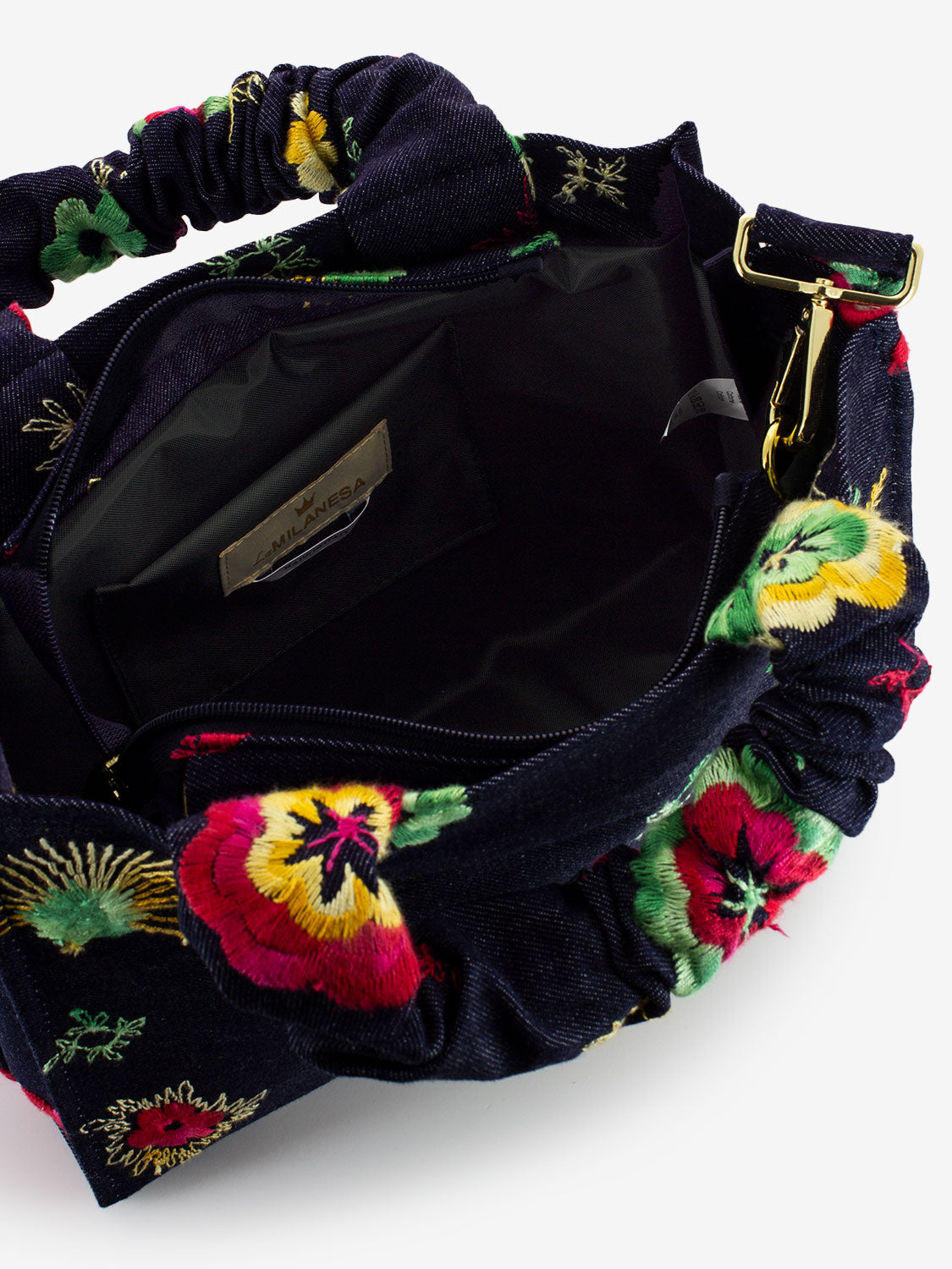Borsa Cosmopolitan denim ricamato blu