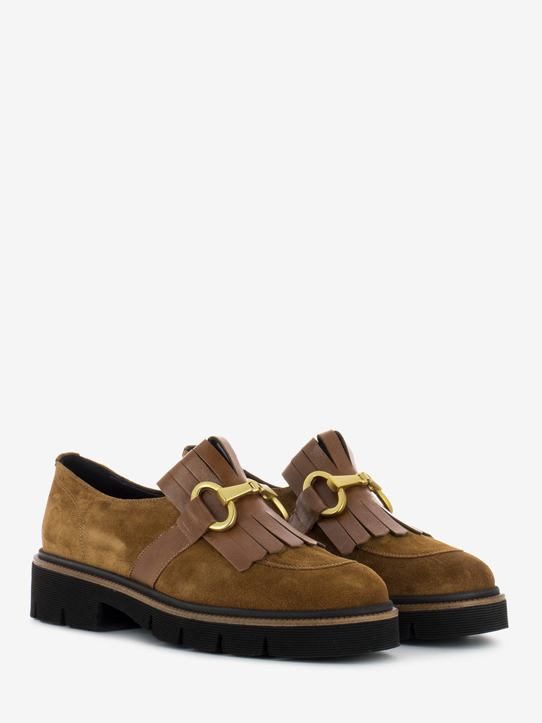 Mocassino camoscio con frange cuoio