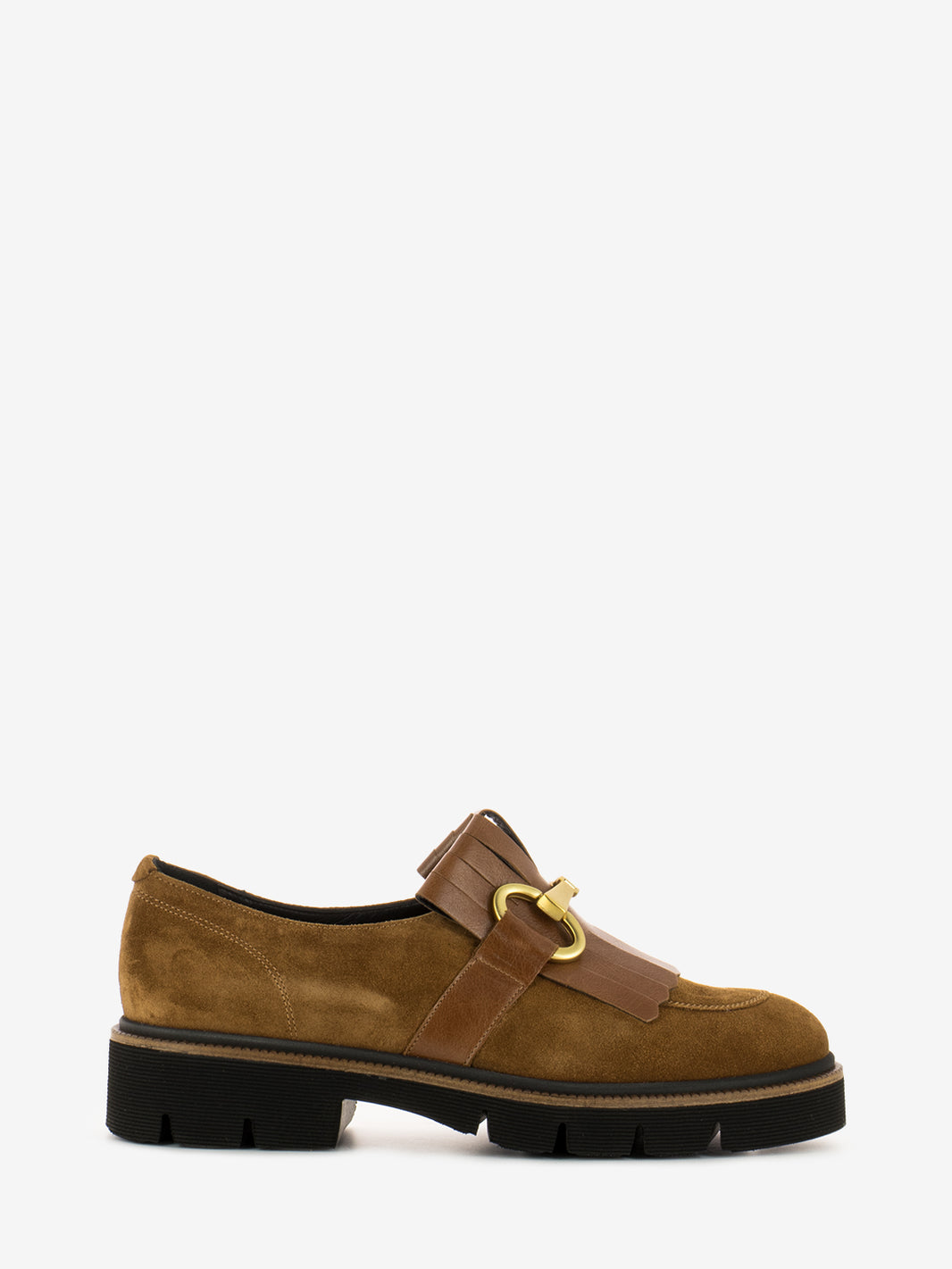 Mocassino camoscio con frange cuoio