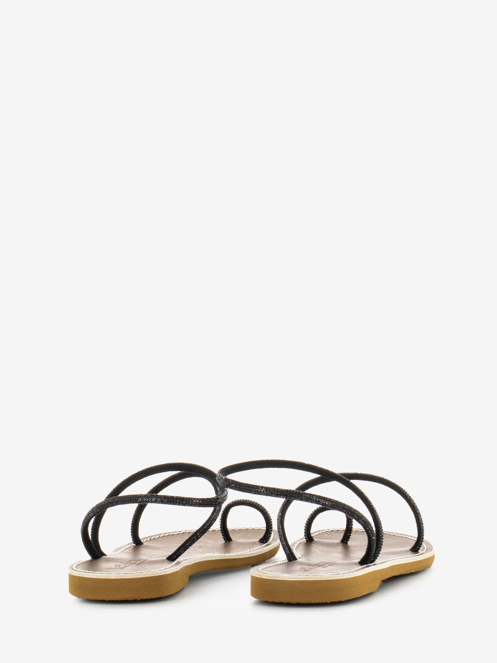 Black rhinestone flat sandals