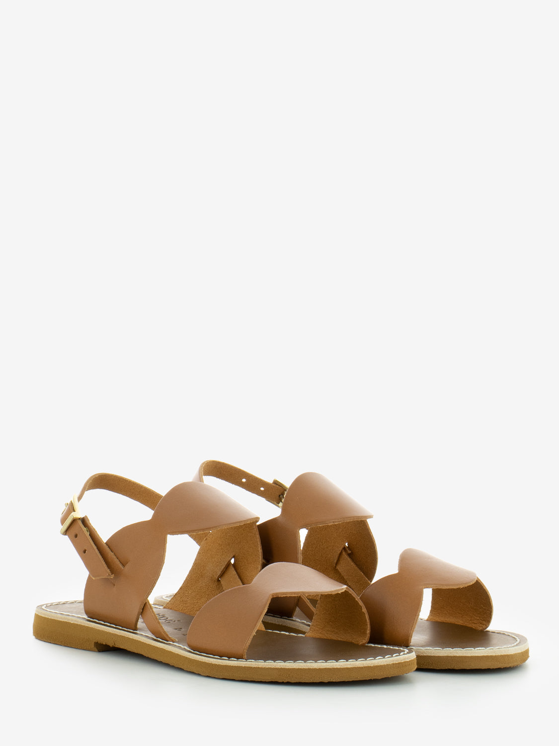 Cowhide leather double band scalloped sandals