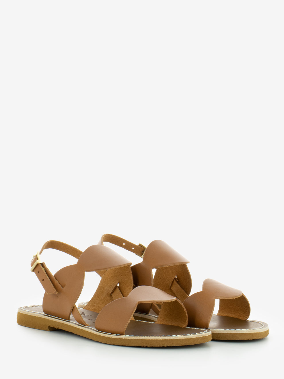 Cowhide leather double band scalloped sandals