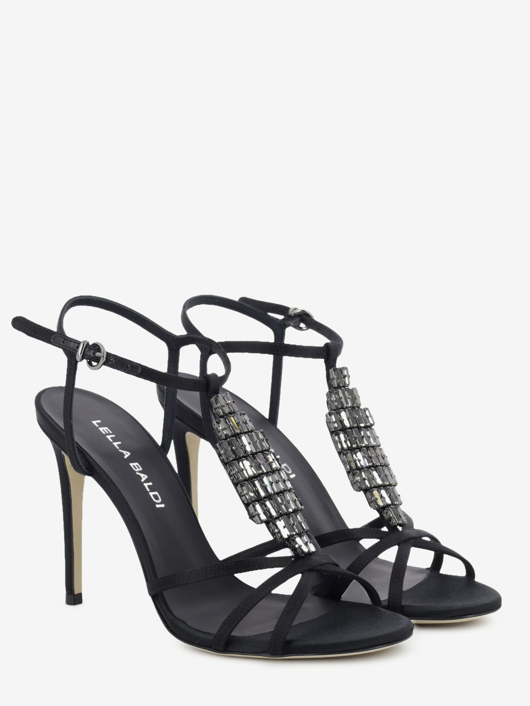 Black jewel satin sandals