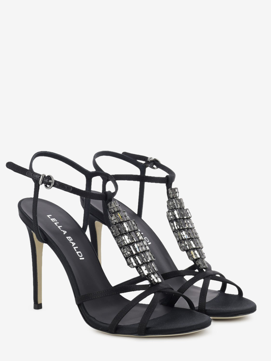 Black jewel satin sandals
