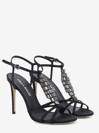 Black jewel satin sandals