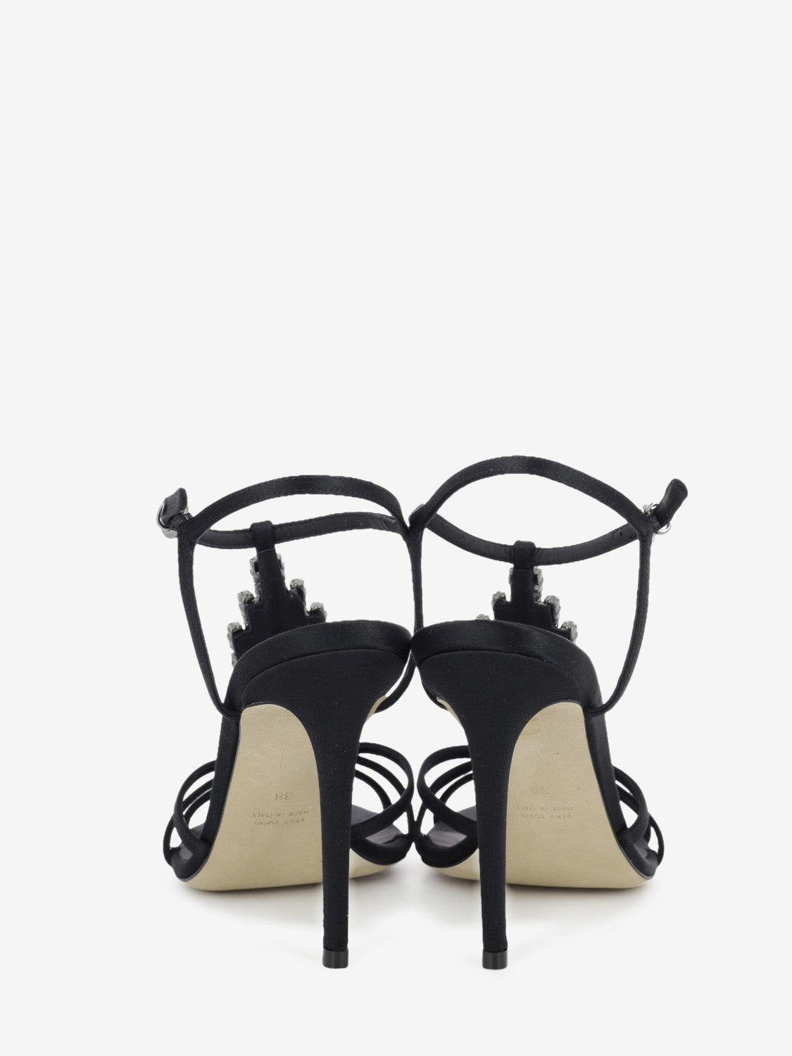 Black jewel satin sandals