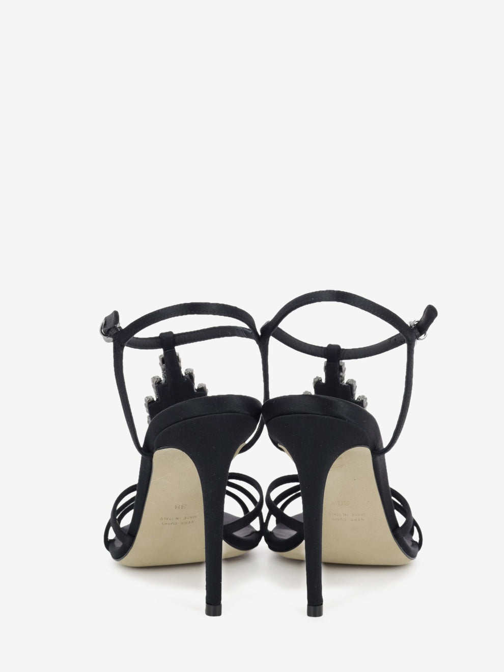 Black jewel satin sandals