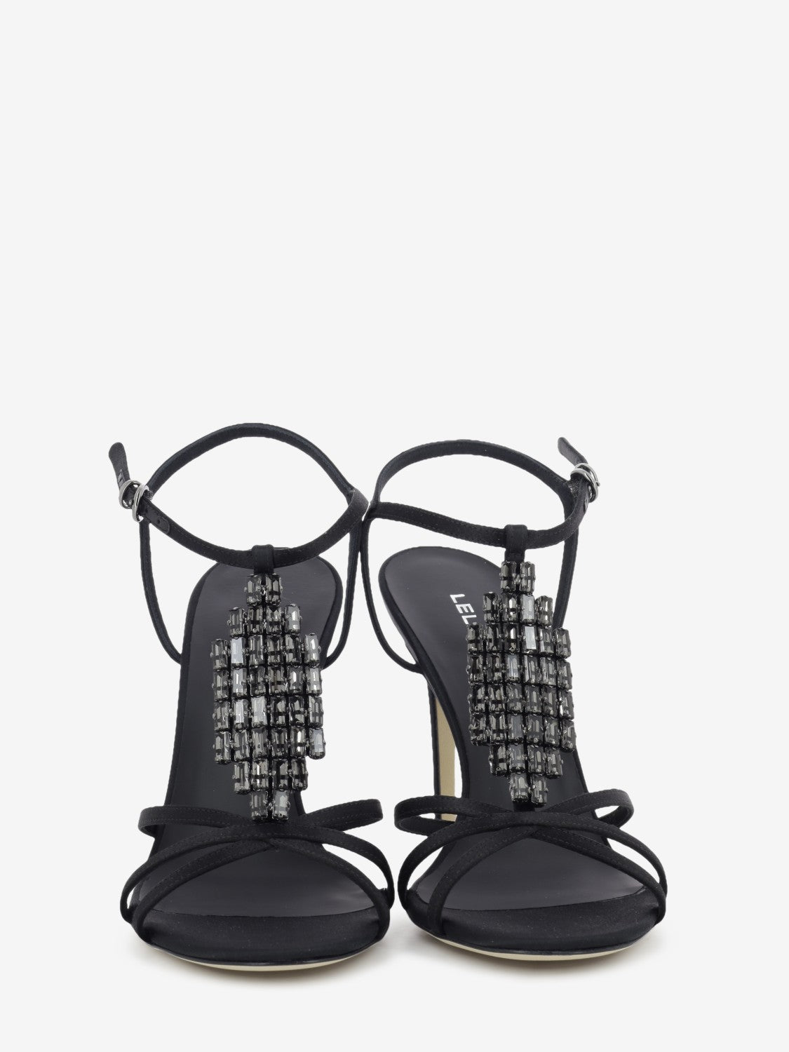 Black jewel satin sandals