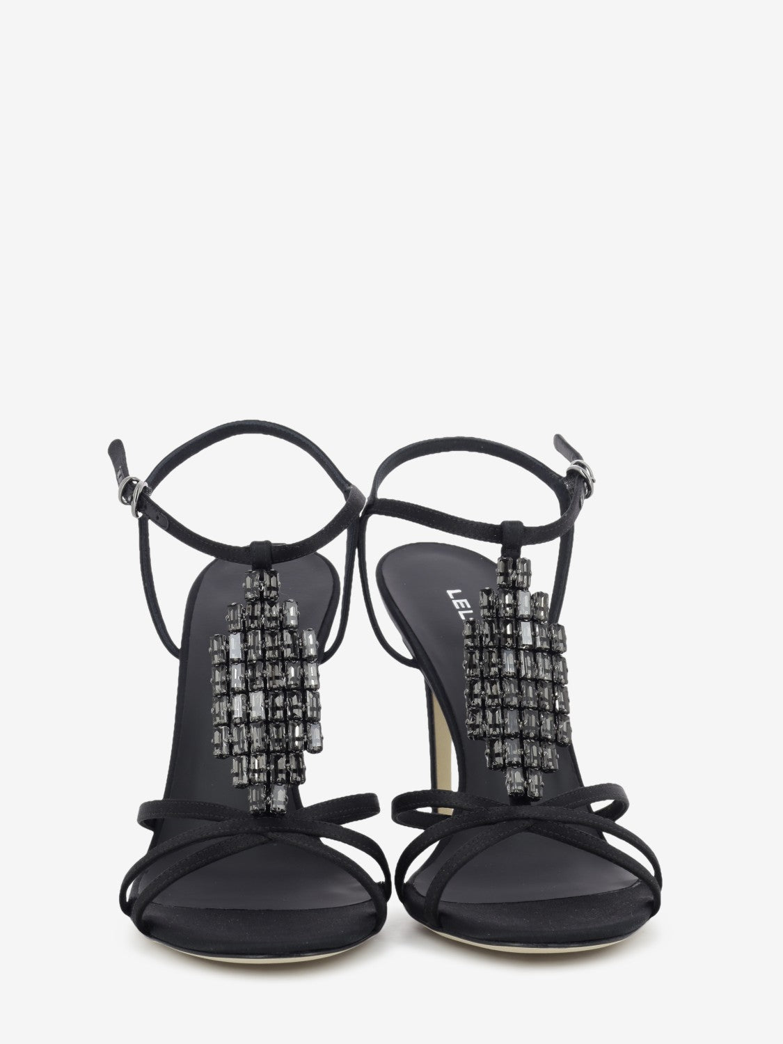 Black jewel satin sandals