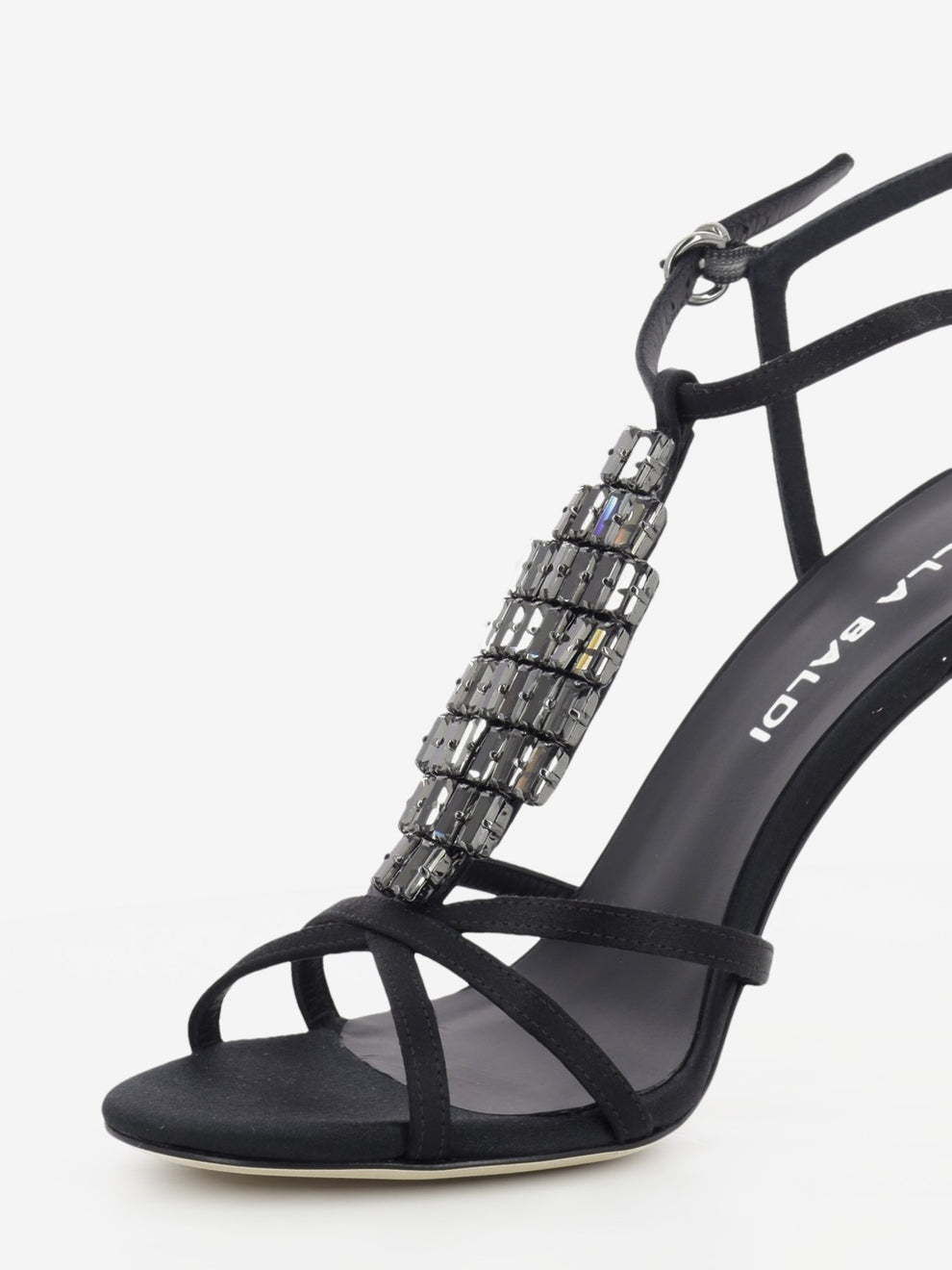 Black jewel satin sandals