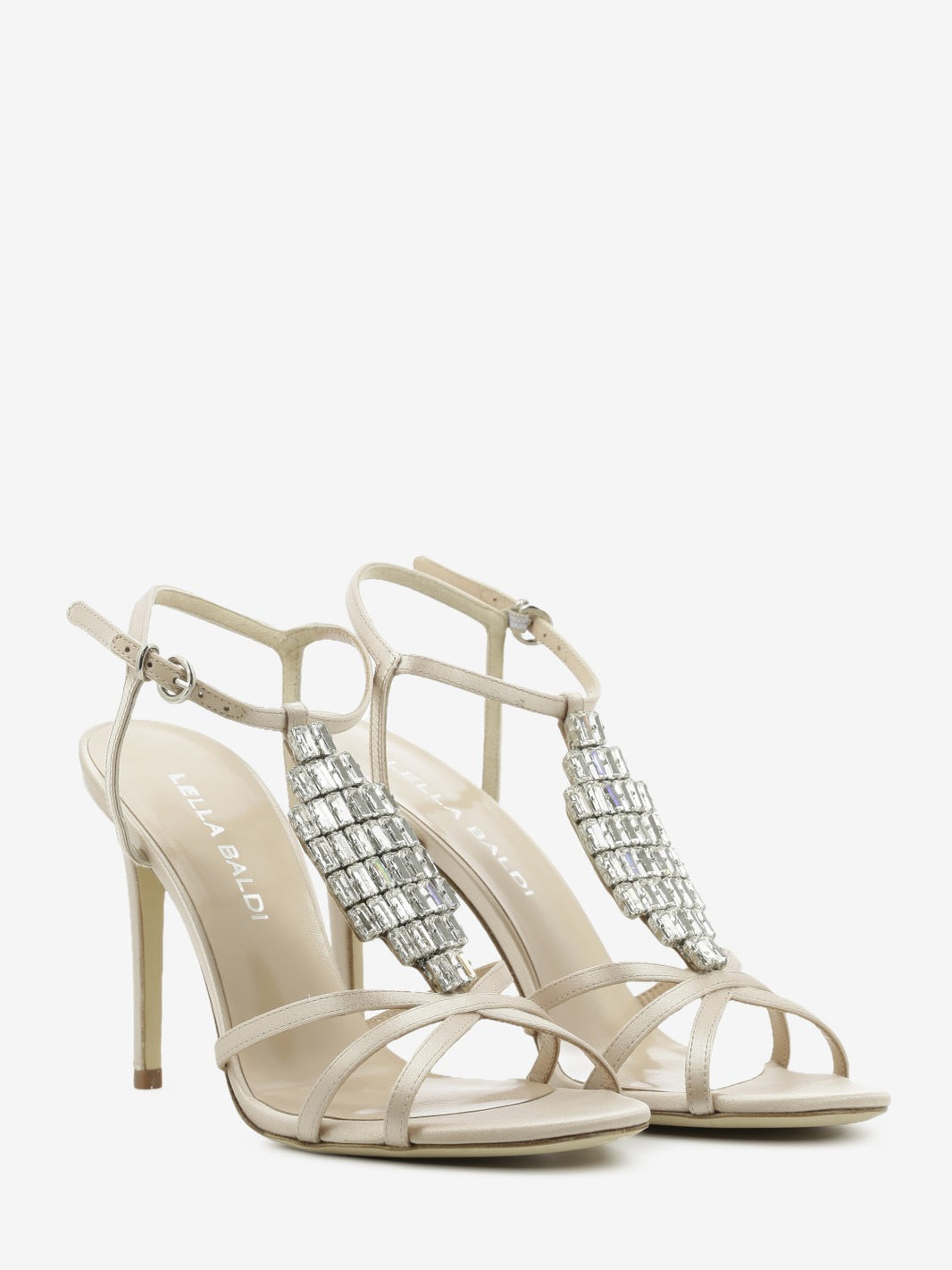 Sandali in raso con gioiello nude