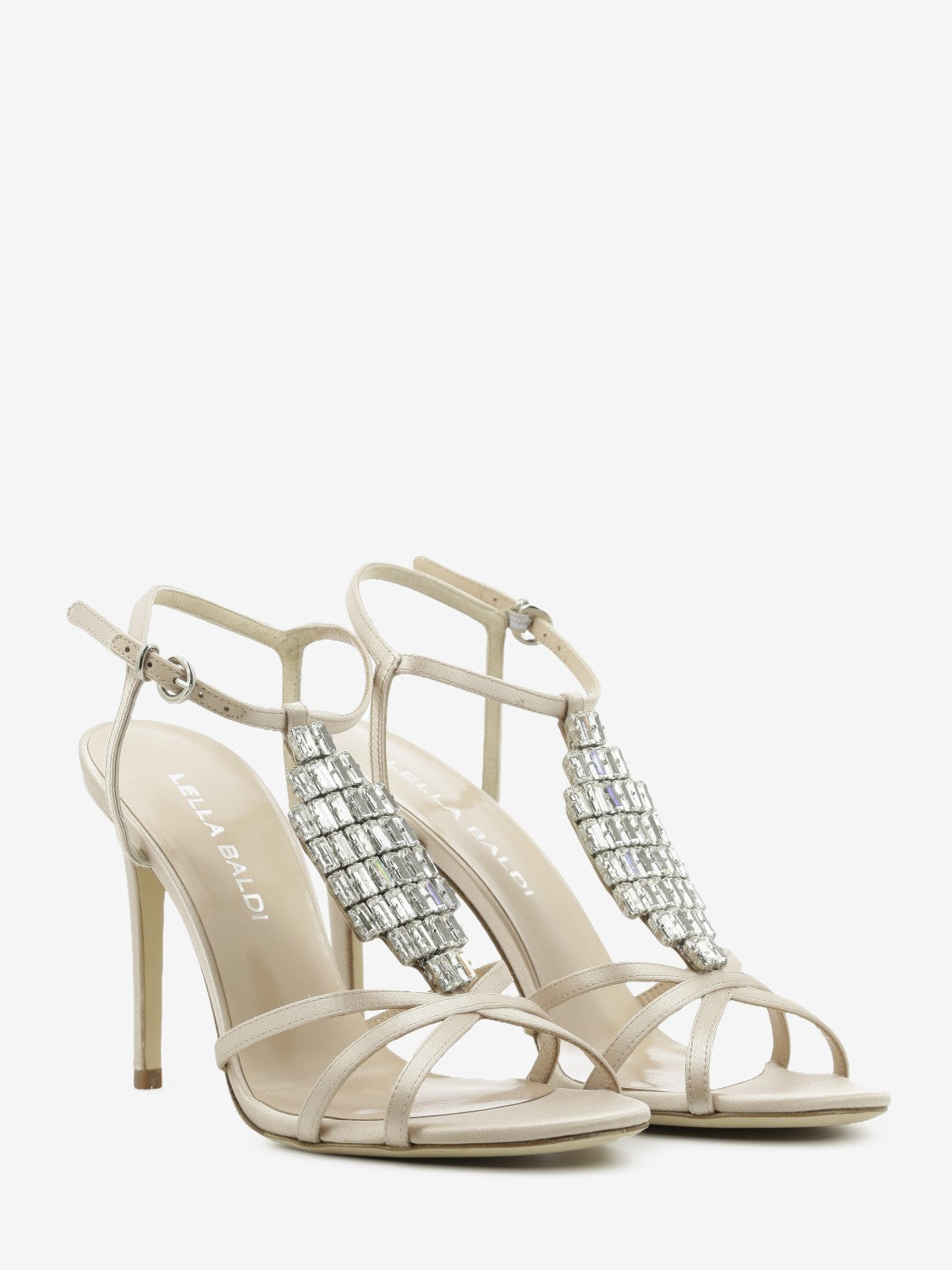 Sandali in raso con gioiello nude