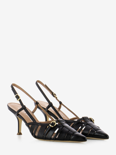 Slingback con fibbie in nappa nera