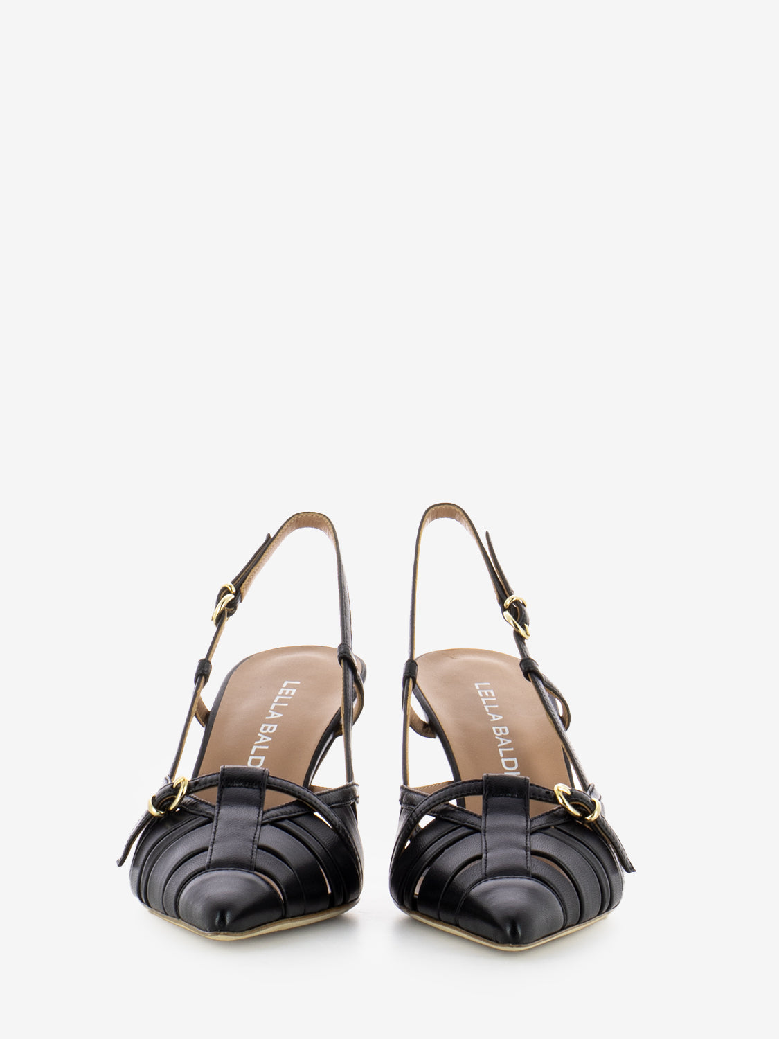 Slingback con fibbie in nappa nera