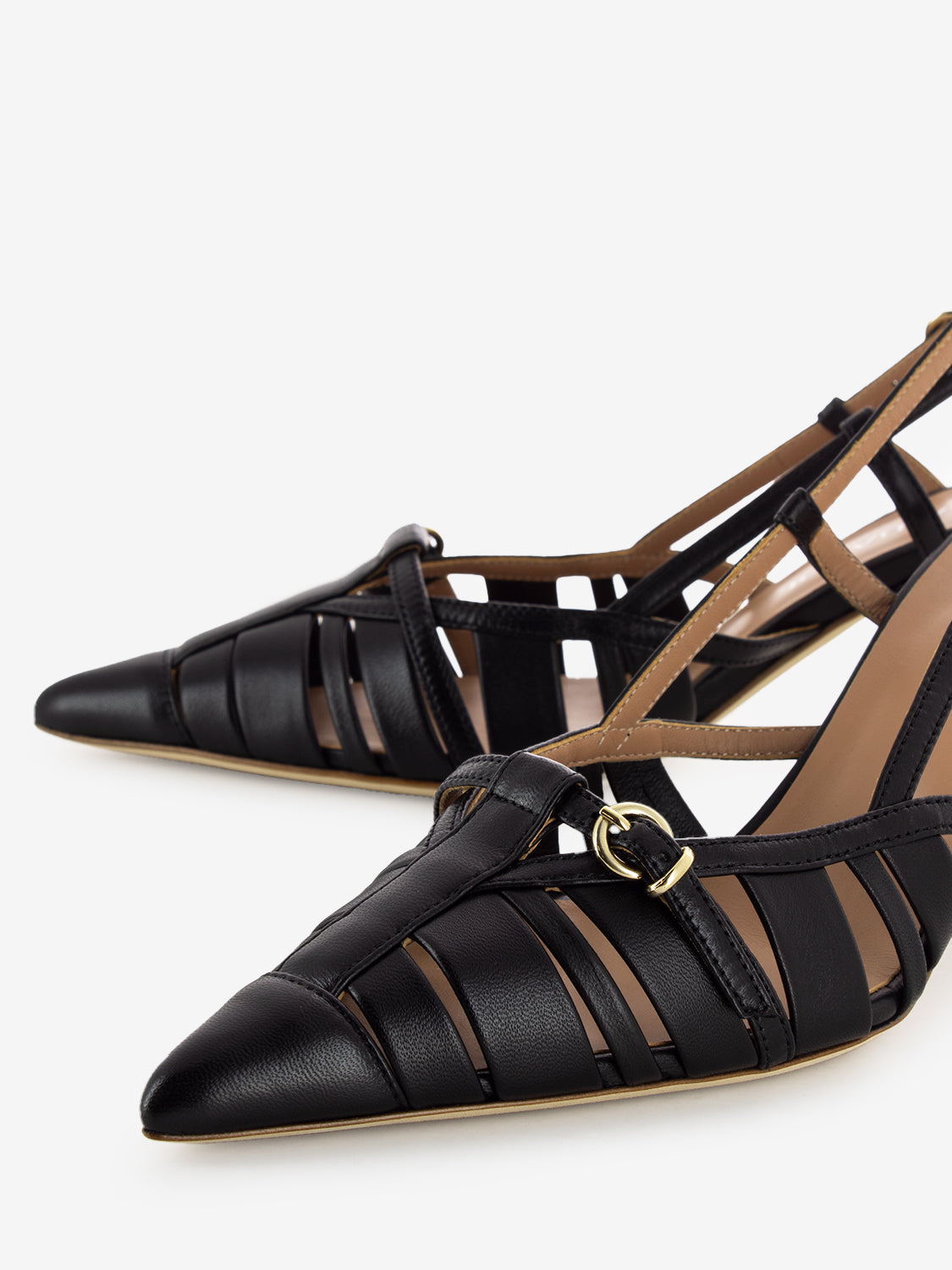 Slingback con fibbie in nappa nera
