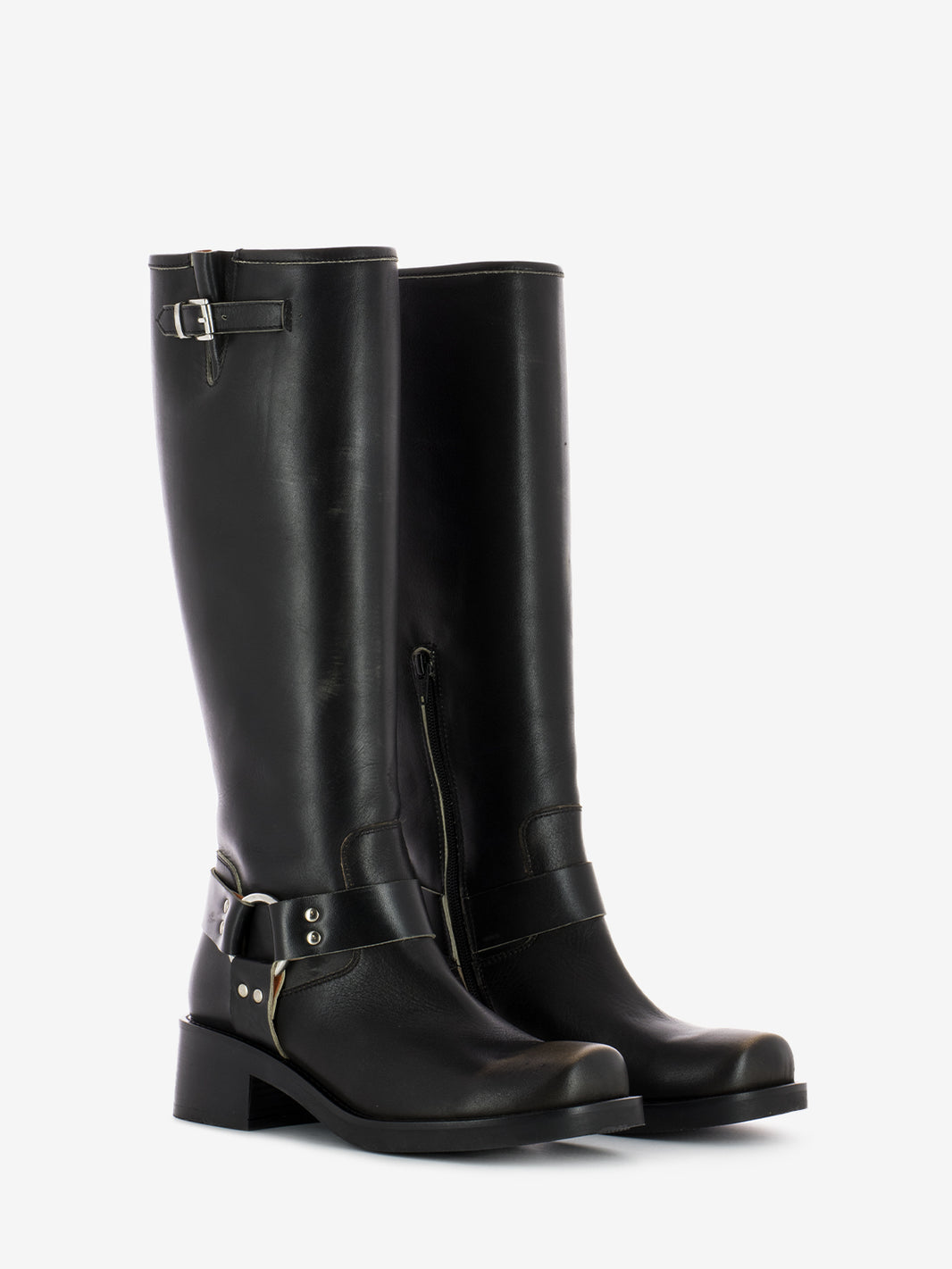 Stivale biker in pelle effetto vintage marrone