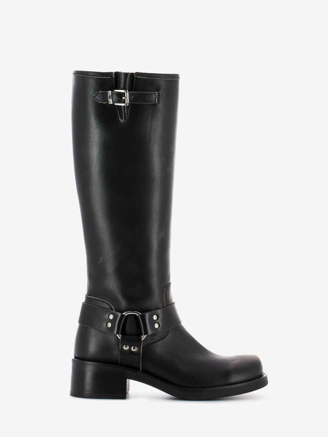 Stivale biker in pelle effetto vintage marrone